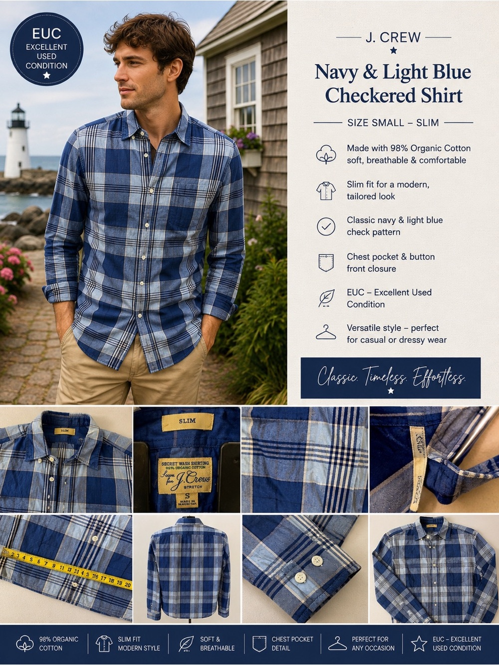 J. Crew Navy and Light Blue Checkered Shirt
